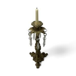 Antique French Gilt Brass & Crystal Prism Candle Holder – Rococo Style